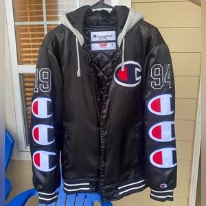Supreme Champion Collaboration Hooded Satin Varsity Jacket